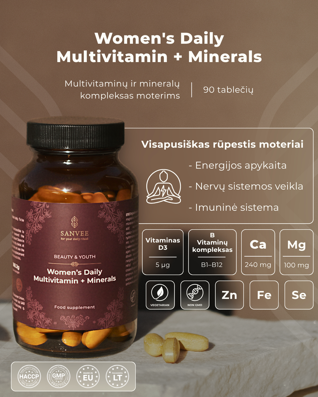 Multivitaminų ir mineralų kompleksas moterims | 90 tablečių