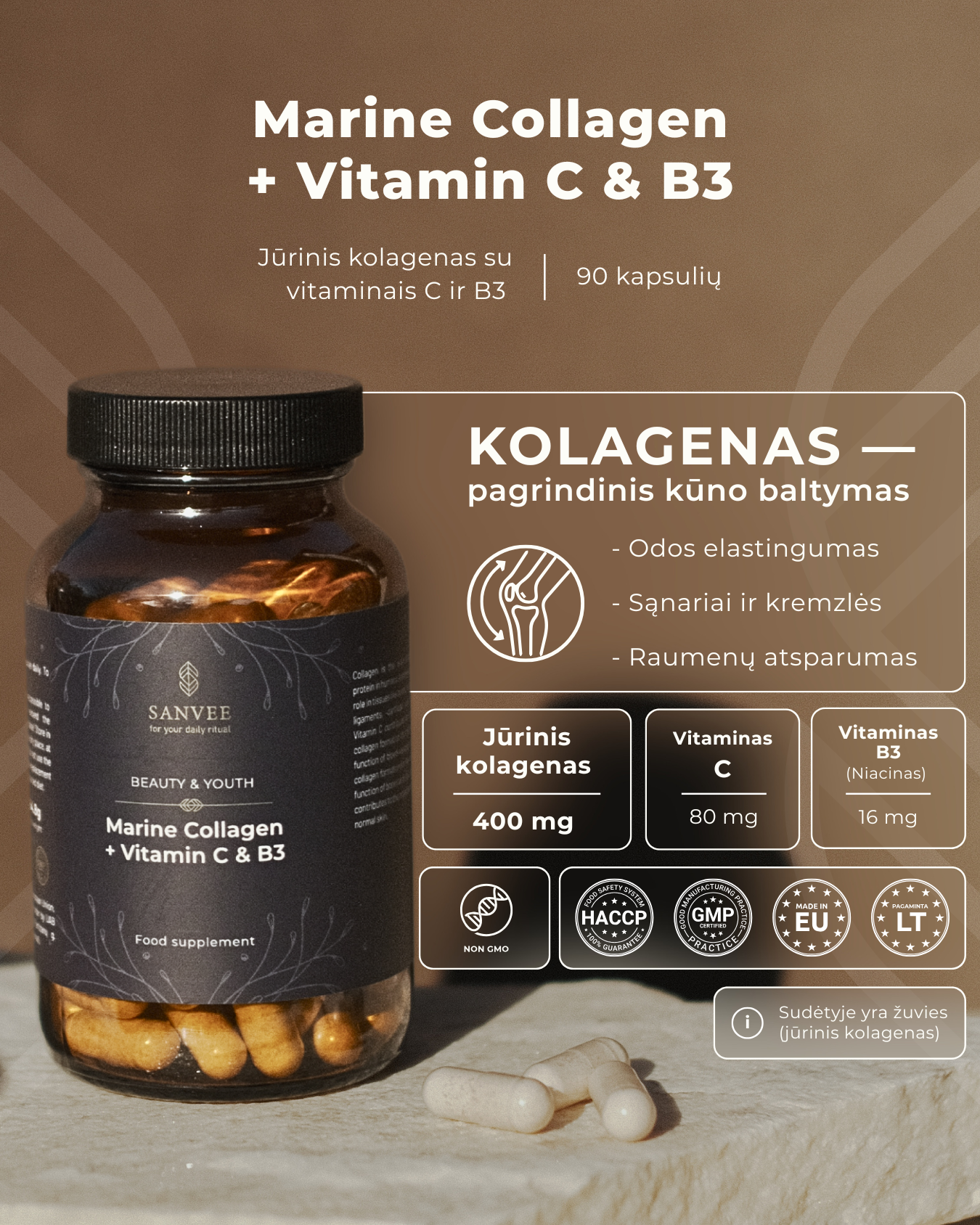 Jūrinis kolagenas su vitaminais C ir B3 | 90 kapsulių