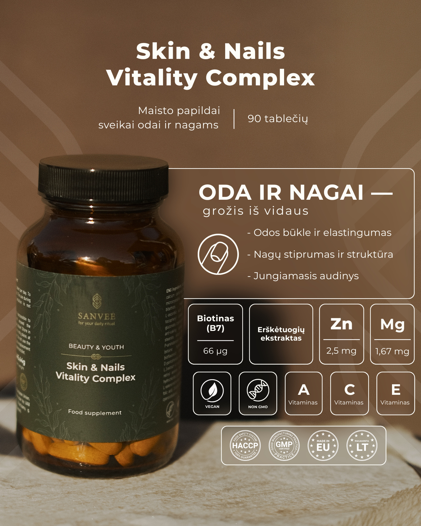 Maisto papildai sveikai odai ir nagams | 90 tablečių